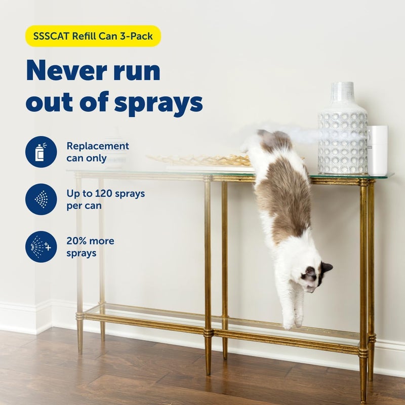 PetSafe SSSCAT Automatic Spray Pet Deterrent - Contactless Behavior Correction - Motion Sensor Air Burst - Odorless - Non-Staining - Versatile Placement Spray - Pack of 3 Refill Cans - Image 2